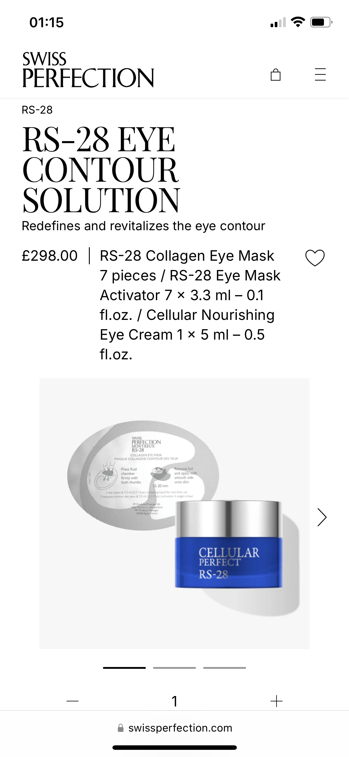 Swiss Perfection RS-28 Collagen Eye Mask RS-28活細胞膠原眼部護理套裝 7pcs + Eye Cream 5ml